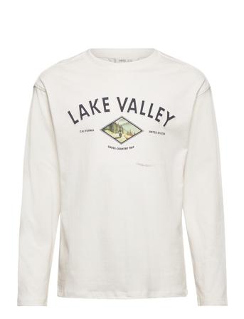 Printed Long Sleeve T-Shirt T-shirts Long-sleeved T-shirts Hvit Mango*Betinget Tilbud