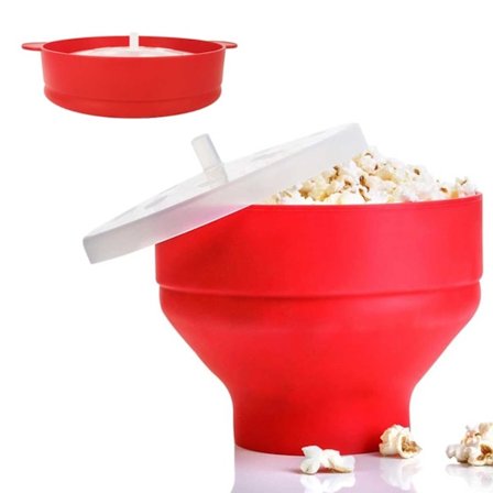 Popcornskål Silikon Mikroskål til Popcorn - Sammenklappelig rød