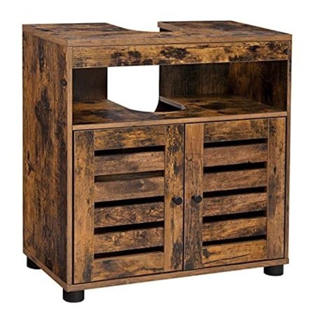 VASAGLE underskab til vask, badeværelsesskab, opbevaringsskab, rustikt brunt