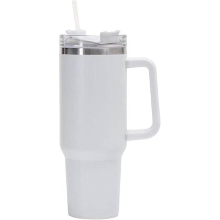 Vattenflaska - Läcksäker, isolerad vattenflaska med handtag och sugrör - Läcksäker kaffekopp för hem, kontor, bil, resa, sport - Vit