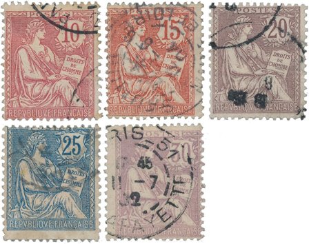 Frankrig 1902 - YT 124-128 - Stemplet