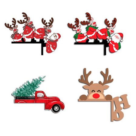 4 Pak Jule Dør Hjørne Panel Dekorationer, Træ Væg Skulptur, Træ Hjem Dør Hjørne Dekoration