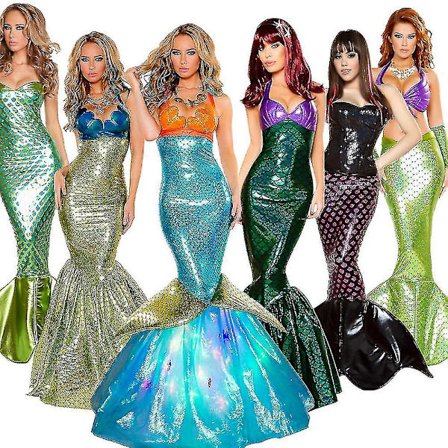 Damkostym Vuxen sjöjungfru prinsessa Klänning Paljetter Cosplay Fancy