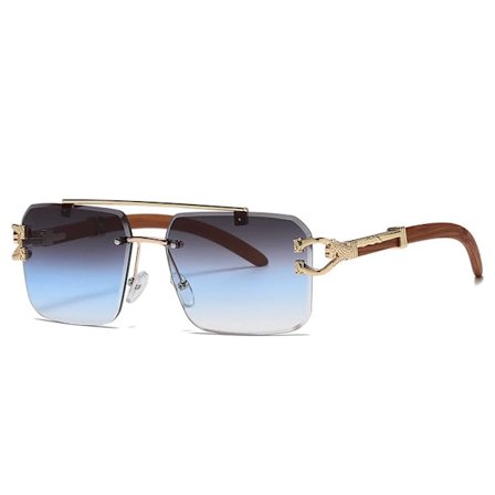Punk Trätryck Bågfri Fyrkantiga Solglasögon Kvinnor Lyxmärke Designer Guld Lejon Dekoration Rök Solglasögon Män