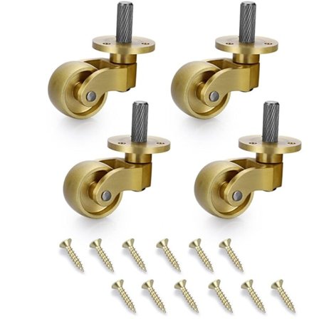 4-pack Universala Mässing Hjul, 360 Graders Rotation, Gängade Stam Hjul, Tunga Metall Swivel Hjul, Flyttbara Hjul Ersättningar för Möbel