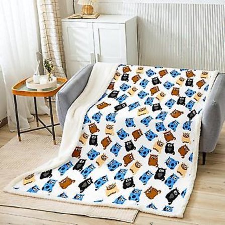 Katte Sherpa Tæppe Sødt Tegneserie Kat Fleece Kastetæppe til Børn Drenge Piger Kæledyr Kat Brun Blå Plys Tæppe Dejlige Dyr Fuz Tæppe til Sofa B