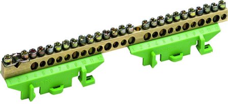 Hager KM25E Jordklemme 60 A, messing 11 x 16 + 13 x 10 + 1 x 25 mm², Elfordeling & strømforsyning