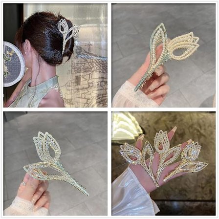 1PCS hårklämma, söt metallblomma pärla tulpan hajhaj klämma halkfri hårklämma klor för kvinnor flickor