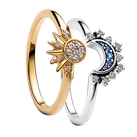 Venskabsløfte Ring til Kvinder og Piger 925 Sterling Sølv med Skinnende Sol og Måne Ædelsten Smykker Ure og Solbriller