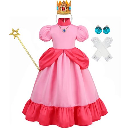 Daisy Prinsessa Mekko Tyttö Sarjakuva Cosplay Puku Kesä Lasten Oranssi Juhla-asut 2-10 Vuotta Halloween Naamiaisasut Persikka Setit Peach Sets_max