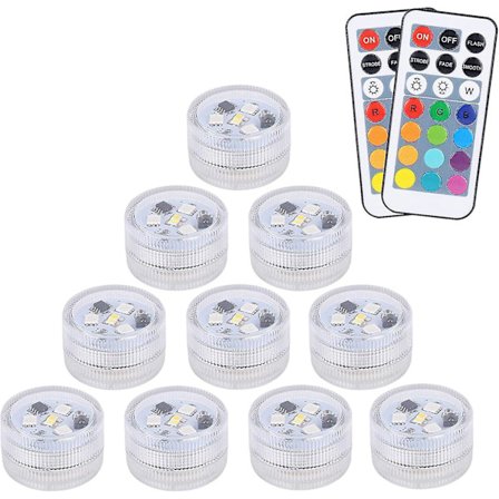 10 stk Mini Neddykbare LED-lys, Aled Lys Undervannslys Vanntette RGB Flerfargede LED-lys med 2 Fjernkontroller for Svømmebasseng