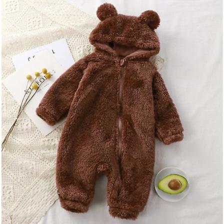 Baby Toddler Vinter Varma Fluffig Luva Överaller Söta Björnöra Hoodies Jumpsuit Brown 9-12 Months
