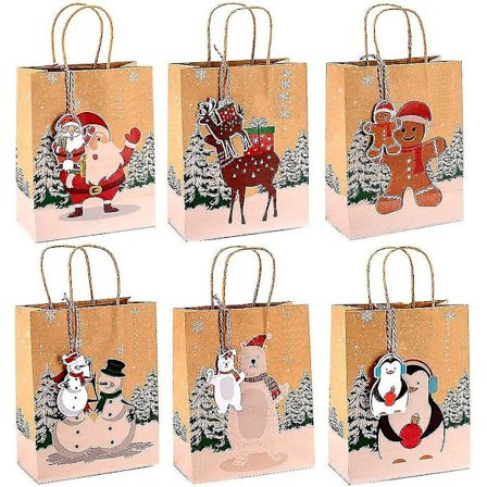 24 stk. julegaveposer Kraftpapir gaveposer med merkelapper SX