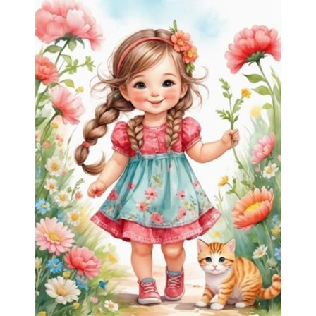 Barn med Katt Affisch A4