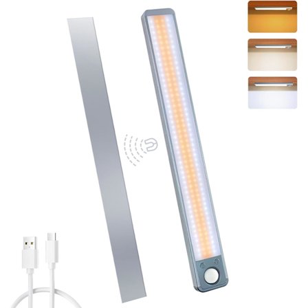 Skab Lys, Genopladelig LED Køkken Bevægelsessensor med 3 Sensor Tilstande/3 Farver/Dæmpbar, LED Under Skab Lys Ledningsfri Lys til Skab