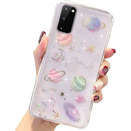 Jentete Etui til Samsung Galaxy S21 5g Glitter Etui Pent Søtt Klart Skinnende Glitrende Etui til Jenter Kvinner Planet Stjerner Design Myk Tpu 