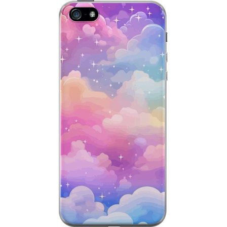 Kompatibelt Mobildeksel til Apple iPhone 5 Søt enhjørning med regnbuefarget hår mot en stjernebelagt pastellbakgrunn i kawaii-stil