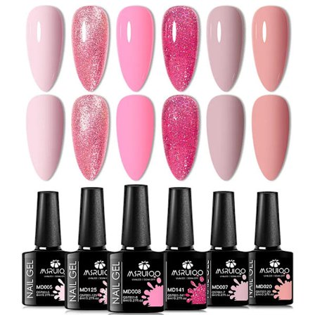 6st All-season Gel Nagellack Set Nude Rosa Röd Glitter Semi Permanent UV Gel Polish Kits Allt För Manikyr Soak Off Vernis