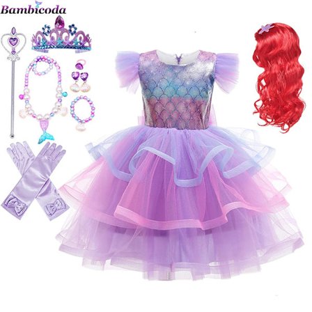 Sjöjungfru Ariel prinsessa flicka klänning cosplay kostymer för baby sjöjungfru klä upp barn Halloween bröllop kläder barnklänningar