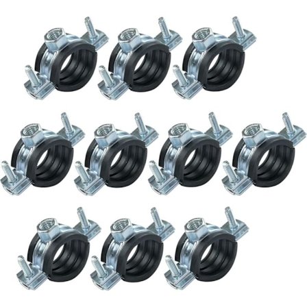 Pakke med 10 lydisolerte rørklammer - festebrakett med tetning - for rør Ø 3/4'' 26-30mm - i galvanisert stål - for skrue М8/М10