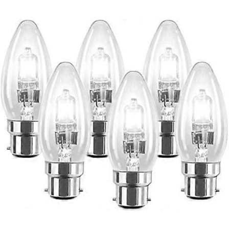 6-pak 28W BC B22 klare kertepærer, bajonetfatning, klassiske glødepærer med dæmpningsfunktion, 28W 37W, 370 lumen, 240V, energibesparende halogen