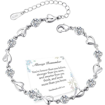 Sølvarmbånd til kvinder, 925 sterlingsølv kærlighedshjerte armbånd skinnende krystal diamant justerbart hjerte armbånd til kvinder piger