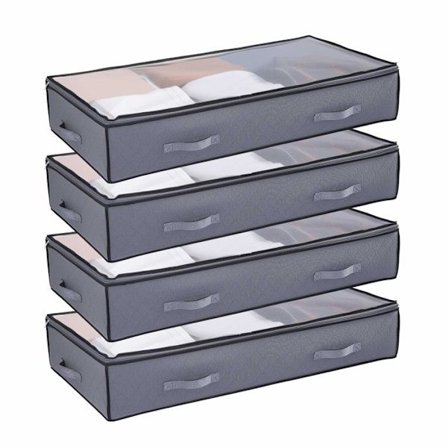 Sæt med 4 opbevaringsposer til plads under seng 90 L-Duoku-Organisatorer med gennemsigtige låget til tøj-sko og tæpper