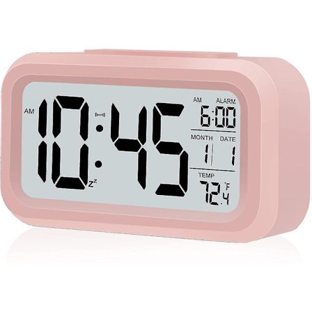 Smart Night Light Digital Alarm Clock With Indoor Temperature, Battery Operated Desk Small Clock