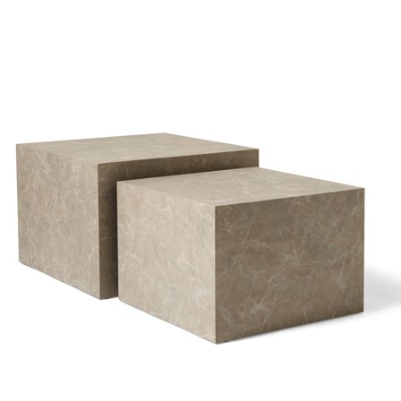 Dice sofabordssæt, marmorlook | 58x58/50x50 - Beige - 58/50x58/50x40/35 - Sofabord