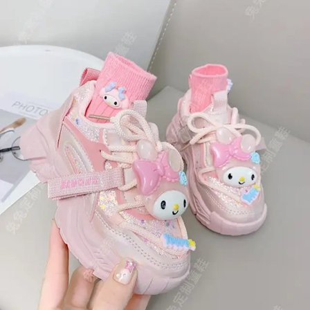 Anime Kawaii Sanrios My Melody Cinnamoroll Kuromi Barn Sneakers Tecknad Söt Luminous Daddy Skor Tjej Sammet Löparskor Present