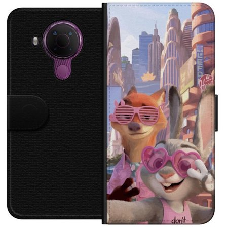 Yhteensopiva Lompakkokotelo Nokia Nokia 5.4 Animoituja eläimiä aurinkoisessa kaupunkiympäristössä, joilla on pinkit aurinkolasit ja positiivinen