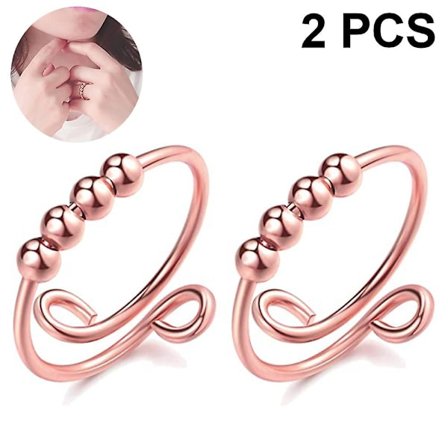 2 st justerbar ångestdämpande ring med pärlor för kvinnor, stressavlastande ring, spinnerring, meditationsring