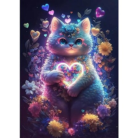 1kpl 5D Chat Coloré Diamond Painting, DIY Fleurs Peinture Broderie