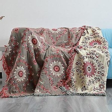 Bohemia Boho Bomuldsteppe Kompatibel Med Sofa Betræk Alle Sæsoner Dekorativ Støvklæde Sengetæppe Kontor Bil Seng -ES