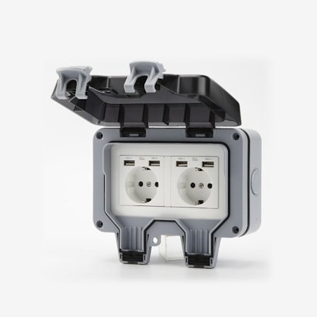 INF Vandtæt stik med Power Switch, Flip Protection og 4 USB-porte