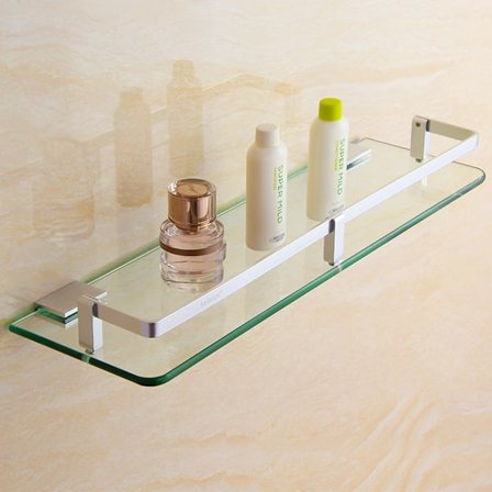 Glasvæg hylde til badeværelse - Glas vask hylde med krom skinne