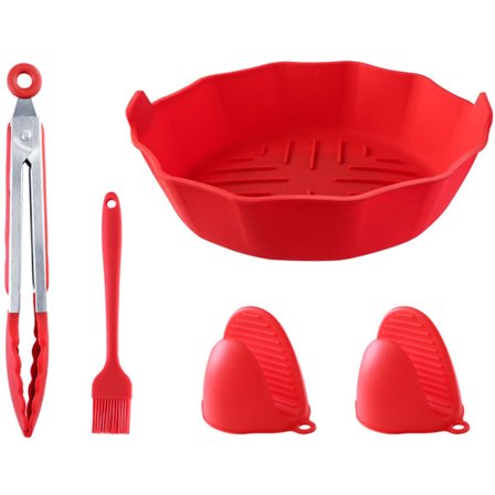 Airfryer-tilbehør - bakebrett, ovnsvotter, børste, tang - egnet for kjøkken, matlaging, baking og grilling - femdelers sett