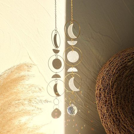 Moon Phase Suncatcher Crystal Rainbow Sun Catcher Window Crystal Garden Decoration Outdoor Hanging Light Catcher Home Moon Decor