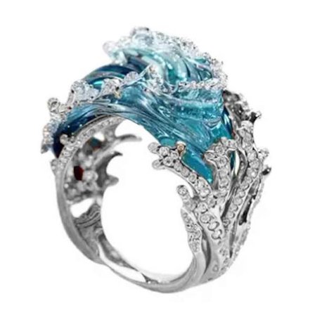 Ocean's Oath Aalto-korusetti, hopeanvärinen kupari, meri-aiheinen kaulakoru, korvakorut, sormus, lahja naisille