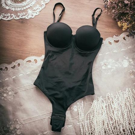 Djup V-ringad sexig sömlös i ett stycke Stora underkläder med öppen rygg Kvinnors korsett U-formad osynlig behå Backless Shapewear Black XXL
