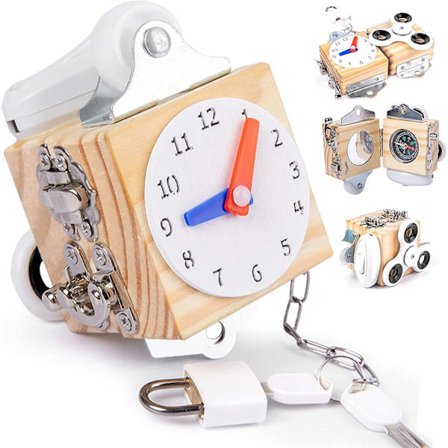 Aktivitetskub i trä, Montessori-leksak, kompass