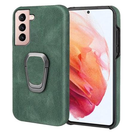 Stötsäkert läderfodral med oval kickstand för Samsung Galaxy S21 - Grön Grön