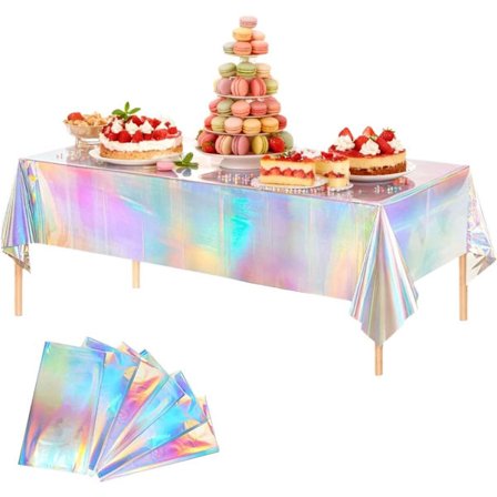 6 Regnbue Glitter Duker 137x274 Cm Festlig Fargerik Plast Borddekke for Bursdagsfest Bryllupsdekorasjon Engangsduk