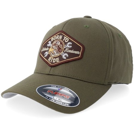 Born To Ride - Verde flexfit Cappellino - Eagle Biker Brown Patch Olive Flexfit @ Hatstore