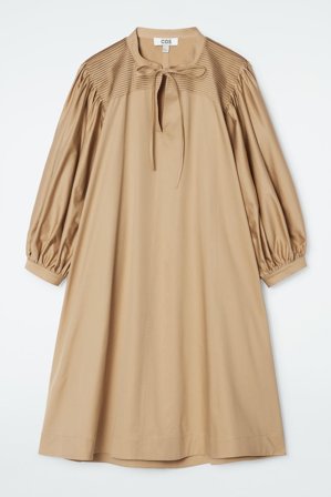 COS Women's Tie-Detail Pleated Mini Dress in Beige