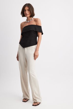 NA-KD Pantalon droit en lin mélangé à taille haute - Pantalons en lin - Beige - EU 32