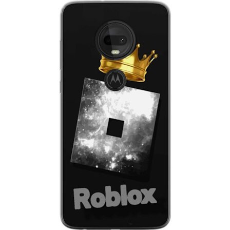 Kompatibel Mobilcover til Motorola Motorola Moto G7 Minimalistisk sort og sølvfarvet Roblox-symbol med gylden krone og luksuriøs gamer-æstetik på