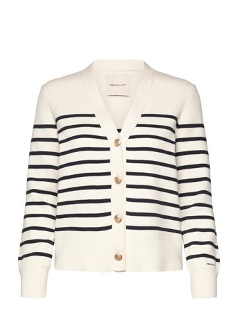 Striped Cotton Cardigan Cream GANT