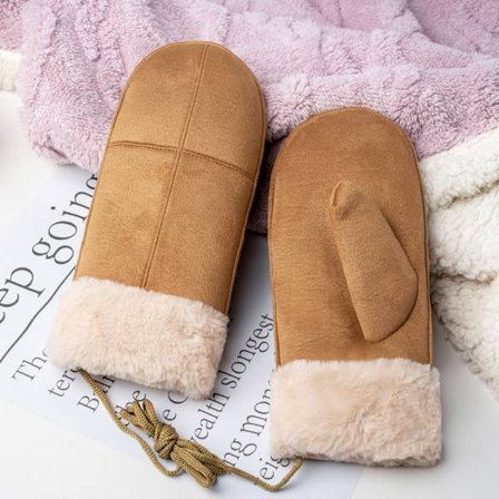 Vinterhandsker til mænd og kvinder, fingerløse, imiteret ruskind, krydsfleeceforing, ekstra tykke, varme, vindtætte, perfekte til cykling