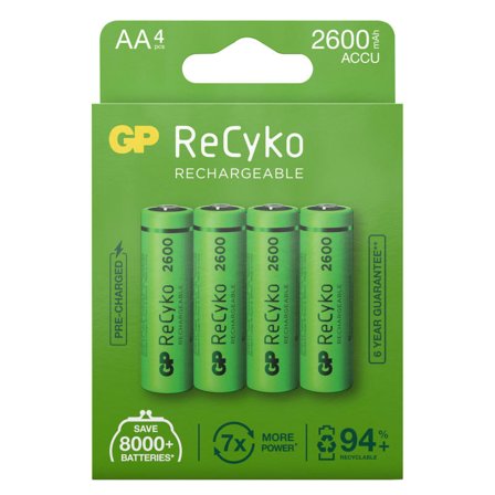 GP Batterier GP ReCyko AA-batteries 2600mAh 4-pack batteries Green OneSize